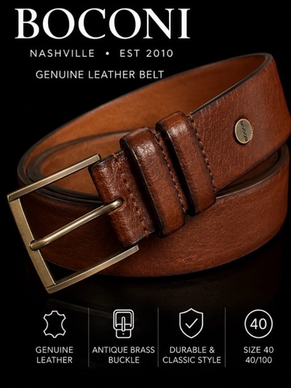 BOCONI Men’s size 40 leather belt. Gold buckle. Cognac color EUC